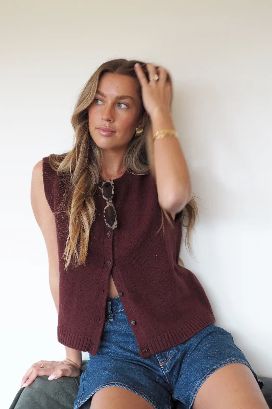 Avant-garde trend Stretch Knit Sweater Sofia Cotton Knit Vest - Burgundy