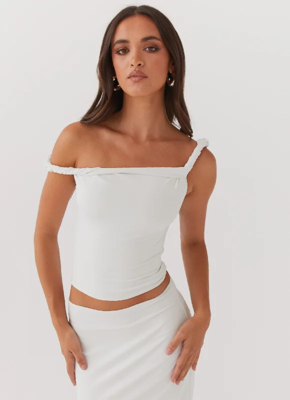 Sports Zipper Style Street vertical and horizontal design Solace Soul Twist Shoulder Top - Ivory