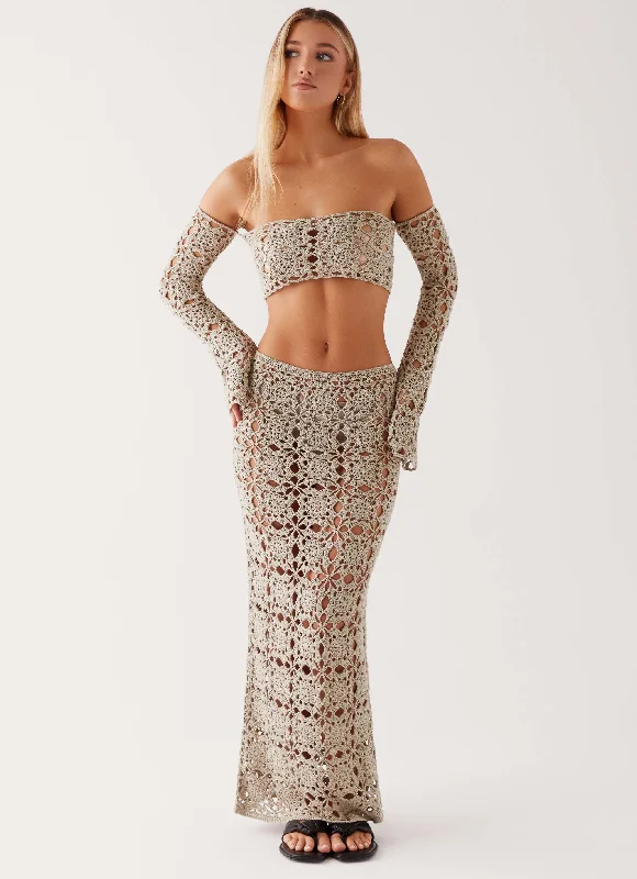 Retro Skirt Design Knit Tunic with Pockets Sorrentino Crochet Maxi Skirt - Sage