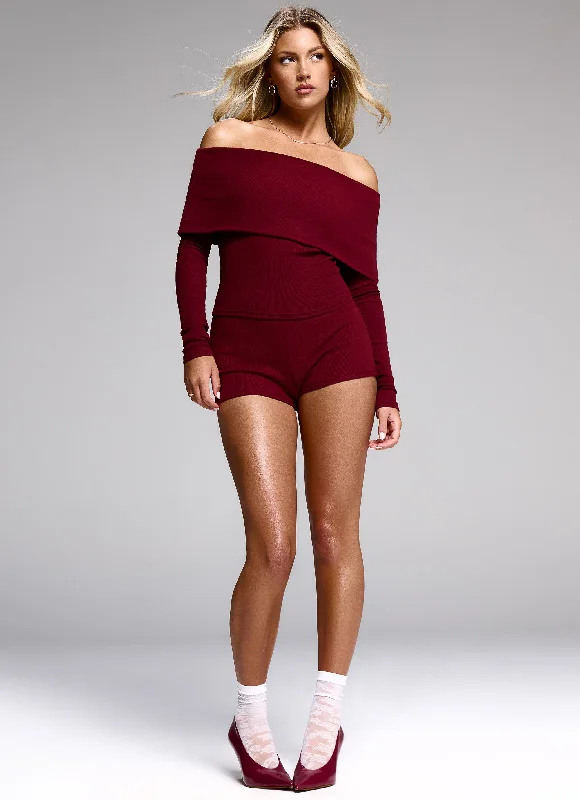 Street Casual Style Knit Sweater with Ties Spectate Mini Shorts - Maroon