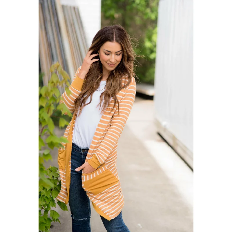 Noble Temperament Knitted Chunky Vest Striped Pocket Accent Cardigan