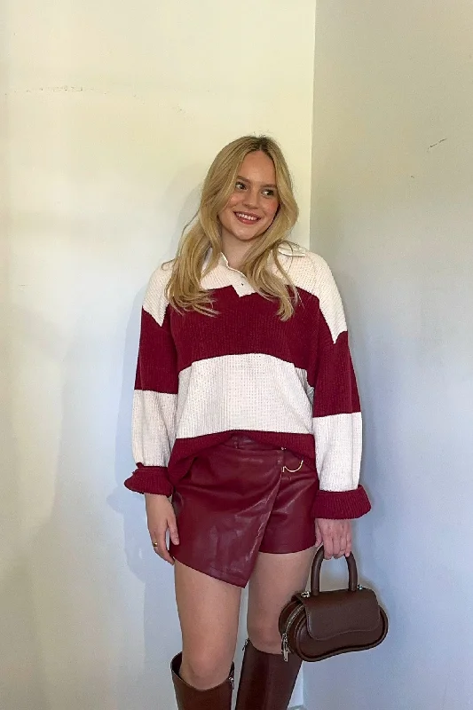 Low-key Luxury Embroidery design Striped Polo Sweater
