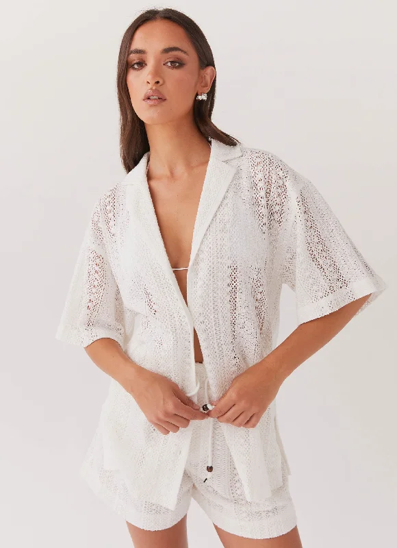 Classic style Knitted Tube Top Sun Catcher Knit Oversized Shirt - Ivory