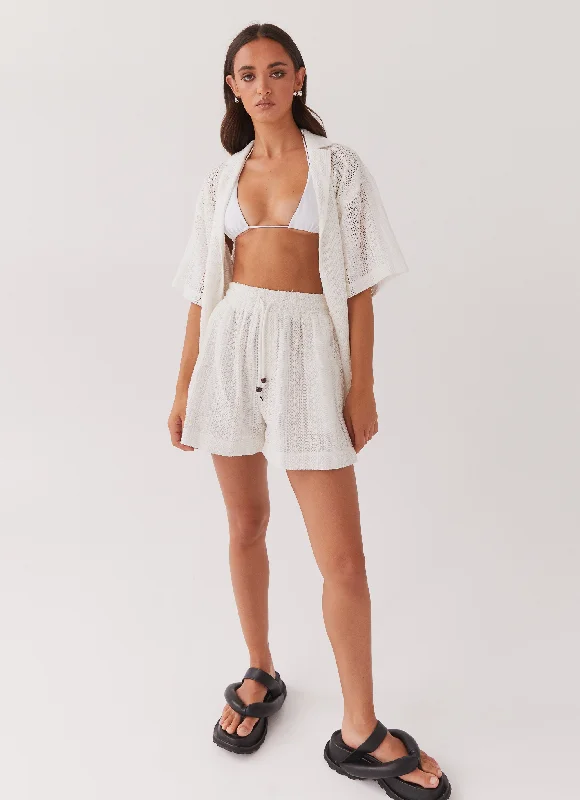 Unique prints Cowl Neck Knit Sweater Sun Catcher Knit Shorts - Ivory