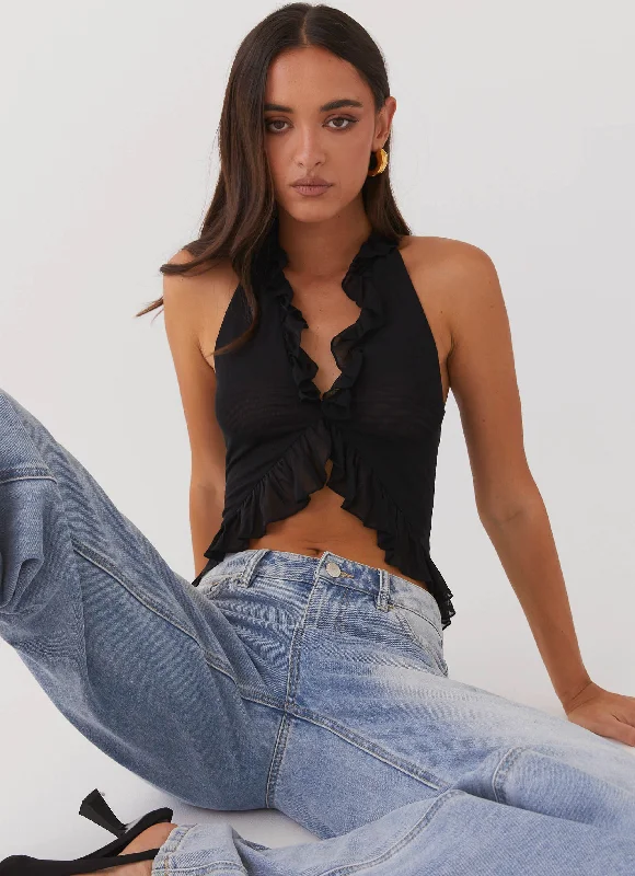 Short skirt design Body design Tanya Mesh Frill Top - Black