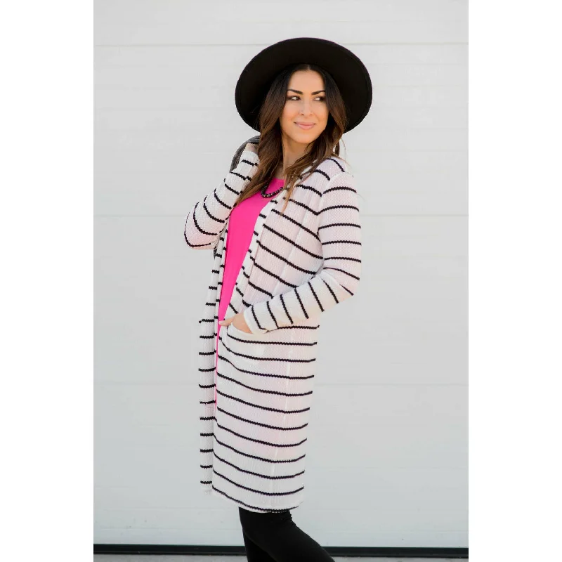 Slim Fit Jacquard Knit Sweater Textured Striped Tunic Cardigan