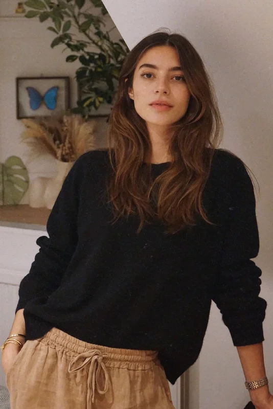 Stand-up collar design Sports fashion The Cashmere Cove Crew Neck // Noir