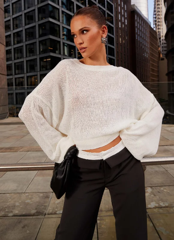 Sports Vitality Style Cable Knit Sweater Tyla Oversized Knit Sweater - White