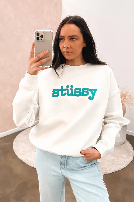 Low-key Luxury Sophisticated-fit Typewriter Oversized Crew Winter White