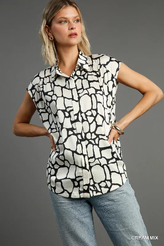 Leisure And Entertainment Age-reducing style Umgee Women's Tops Print Sleeveless Hi-Low Hem To Leisure And Entertainment Age-reducing style Umgee Women's Tops Print Sleeveless Hi-Low Hem To