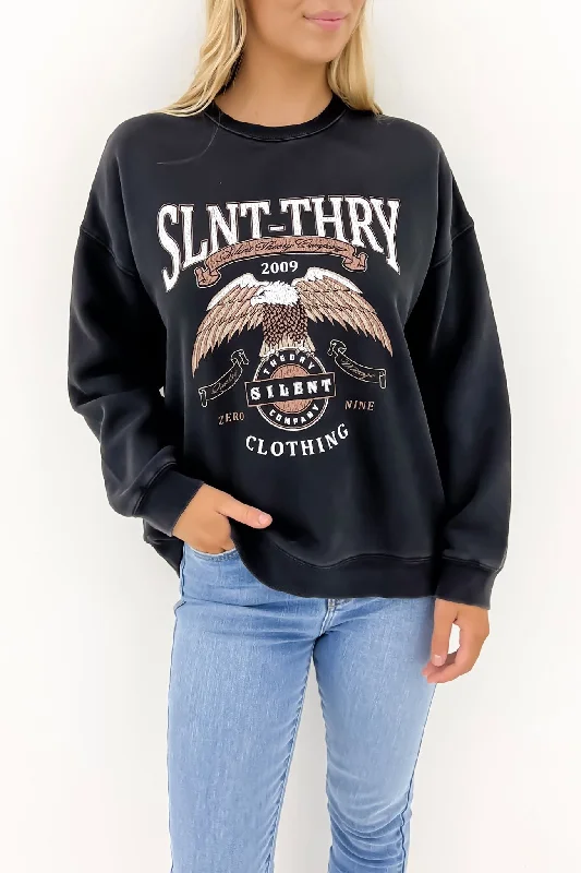 Sports litigation style Casual Pullover Unbreakable Crew Washed Black