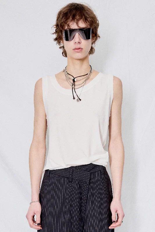 Printing decoration Fresh and simple White Low Swoop Twisted Tank