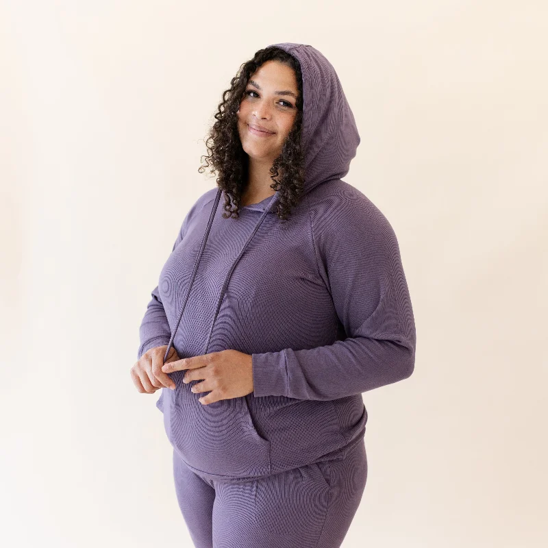 Style Design Retro prints Women's Ribbed Hoodie in Currant