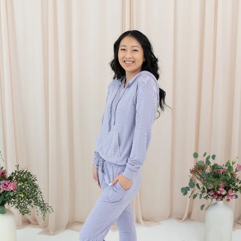 Sports Casual Style Fresh and elegant Women's Ribbed Hoodie in Taro