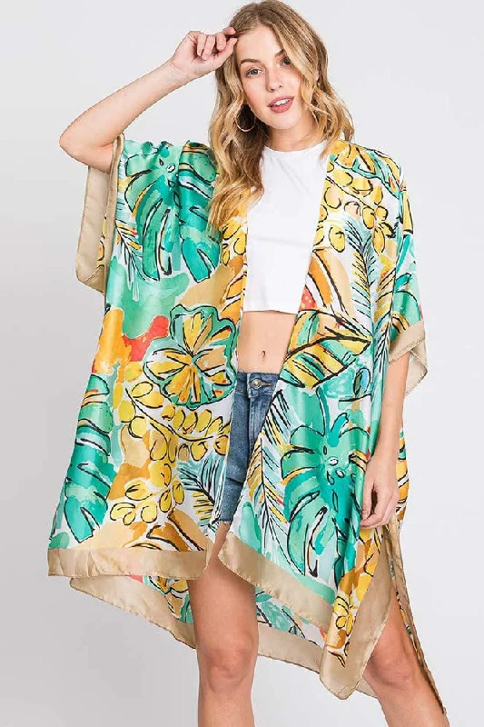 Slim Fit Comfortable and versatile Wona Trading Women's Tops Leaves Kimono Poncho