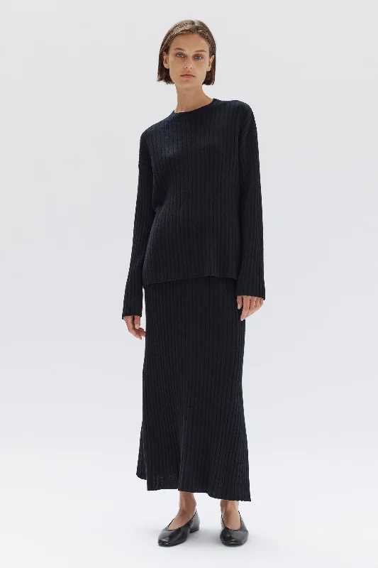 Street Fashion Style High-low Knit Sweater Wool Cashmere Rib Skirt