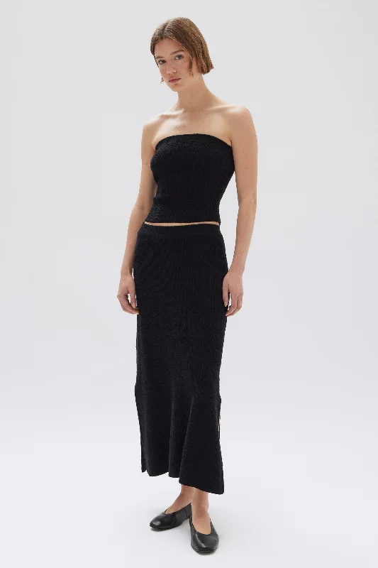 Street Sports Style Knitted Swing Dress Wren Knit Midi Skirt