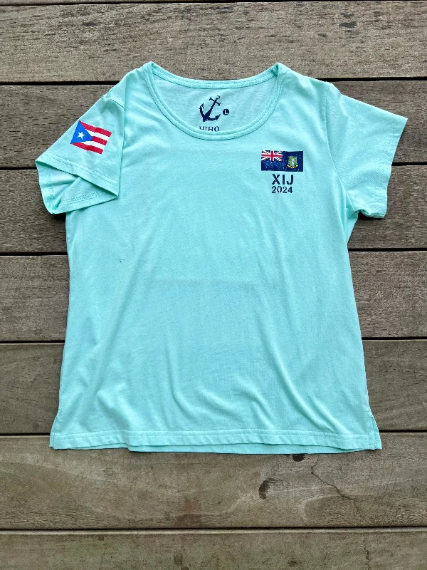 Low-key Luxury Floral prints XIJ24 BVI Patch Tee - Sea Green