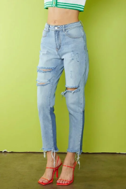 Innovative Design Feminine soft trousers Andie High Rise Slim Straight Jean In Two-Tone Denim Innovative Design Feminine soft trousers Andie High Rise Slim Straight Jean In Two-Tone Denim