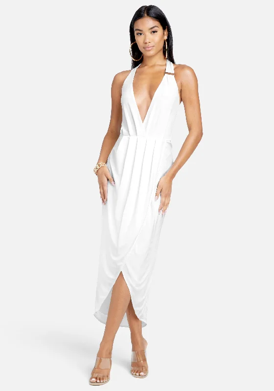 Elegant And Elegant Asymmetrical Halter Neck Slinky Dress