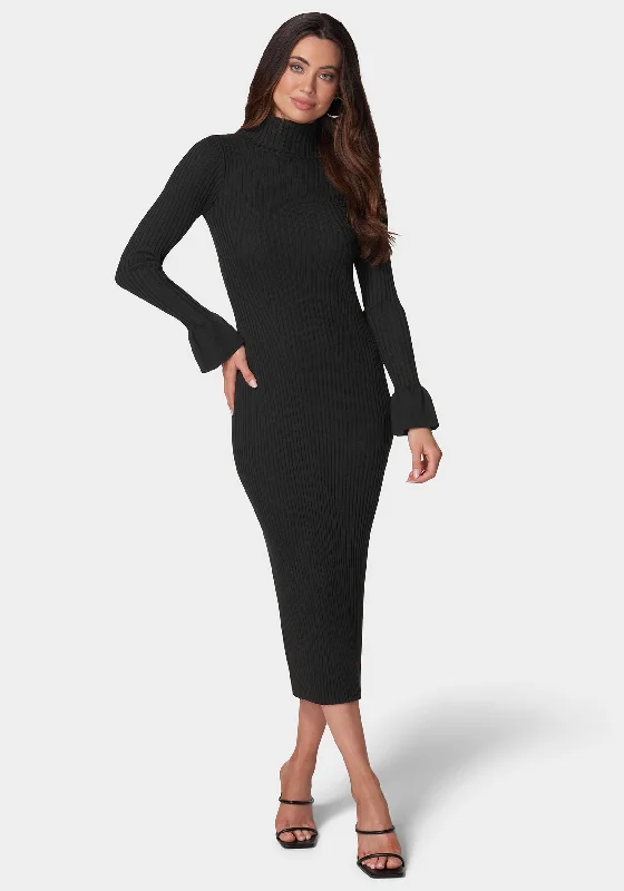 Sports Vitality Style Bell Sleeve Sweater Dress