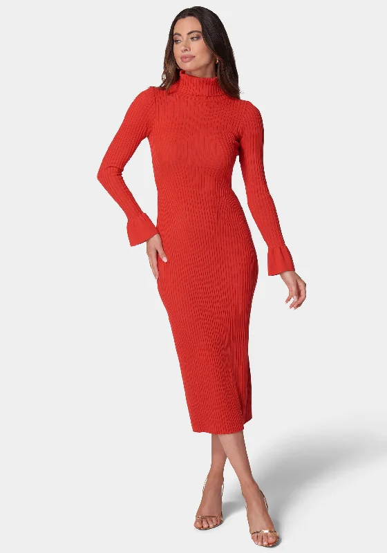 Sports Yoga Style Bell Sleeve Sweater Dress