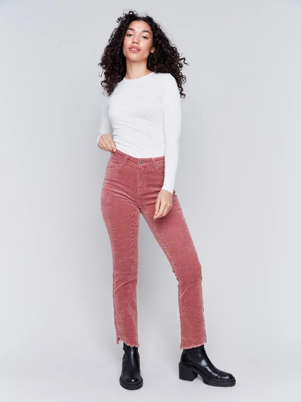 Sports Functional Style Women’s black leggings Bootcut Corduroy Pants with Asymmetrical Hem - Woodrose Sports Functional Style Women’s black leggings Bootcut Corduroy Pants with Asymmetrical Hem - Woodrose