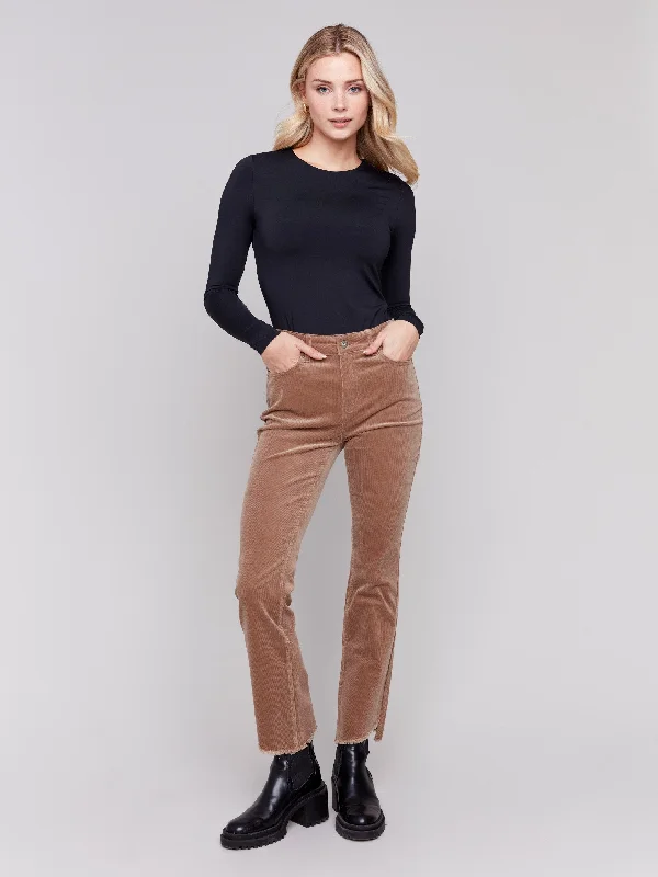 Sports Vitality Style Satin wide-leg pants Bootcut Corduroy Pants with Asymmetrical Hem - Truffle Sports Vitality Style Satin wide-leg pants Bootcut Corduroy Pants with Asymmetrical Hem - Truffle