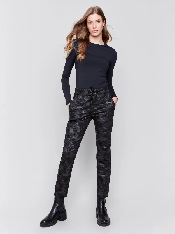 Retro Literary Style Comfortable elastic pants Camo Print Ponte Jogger Pants - Black Retro Literary Style Comfortable elastic pants Camo Print Ponte Jogger Pants - Black