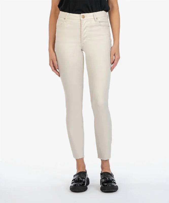 Printed pattern Simple linen pants Charlize High Rise Cigarette Leg Pants In Champagne Coated Printed pattern Simple linen pants Charlize High Rise Cigarette Leg Pants In Champagne Coated