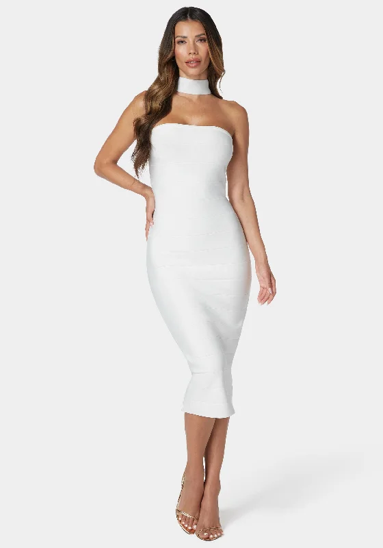 Unique prints Choker Neck Bandage Midi Dress