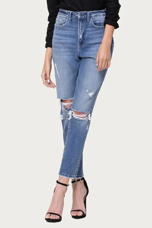 Trendy and versatile Printed fleece pants Comfort Stretch High-Rise Distressed Mom Jeans In Hollow Trendy and versatile Printed fleece pants Comfort Stretch High-Rise Distressed Mom Jeans In Hollow