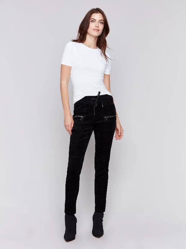 Classic Retro Sporty casual trousers Corduroy Jogger Pants - Black