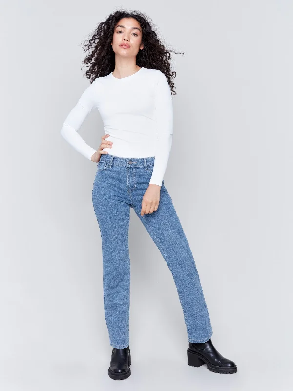 Design sense Polished work pants Corduroy Straight Leg Pants - Denim