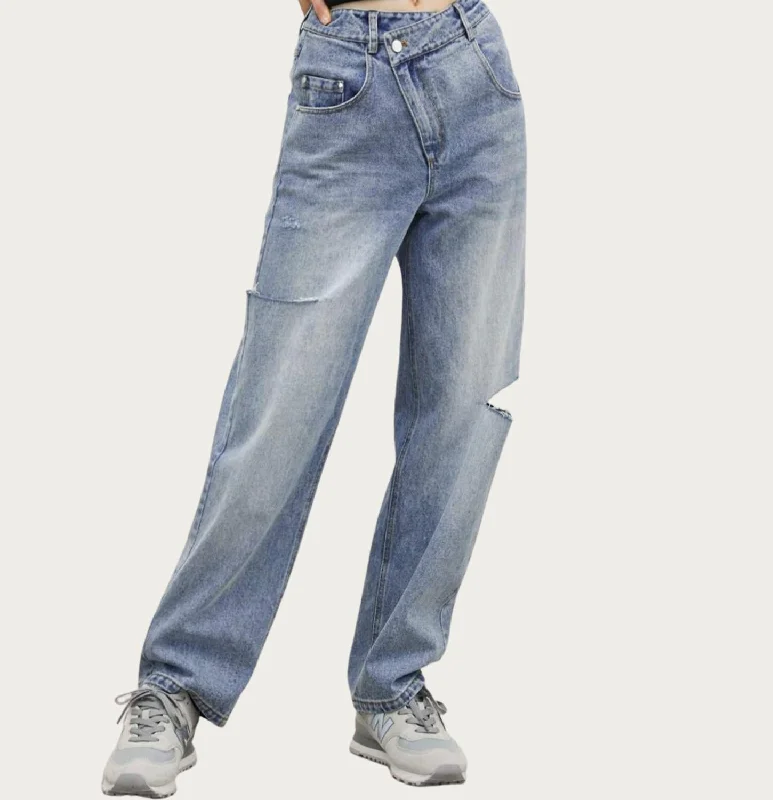 Independent design Pleated wide-leg trousers Criss Cross Cutout Jeans In Steel Blue