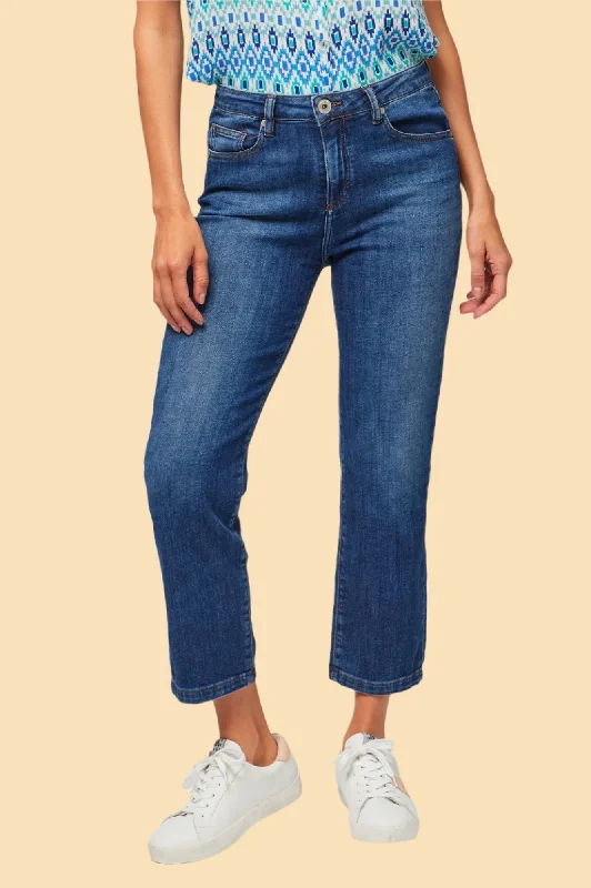Cool Breeze At Night Straight fit denim Cropped Denim Jeans | Blue
