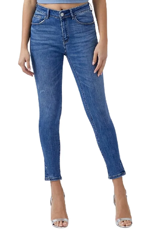 Sports High Waist Style Cropped wide-leg pants Curvy Yoke Mid Rise Skinny Jean In Dark Blue Sports High Waist Style Cropped wide-leg pants Curvy Yoke Mid Rise Skinny Jean In Dark Blue