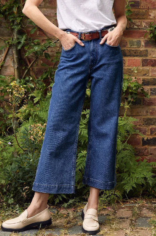 High-quality fabrics Vintage jeans Denim Wide Leg Crop Jean | Denim Wash