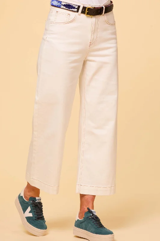 Windbreaker fashion Acid-wash jeans Denim Wide Leg Crop Jean | Ecru