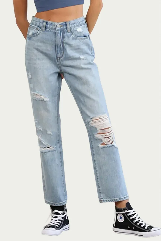 Personalized print Sporty leggings pants Distressed High-Rise Straight-Leg Jeans In Light Blue Personalized print Sporty leggings pants Distressed High-Rise Straight-Leg Jeans In Light Blue