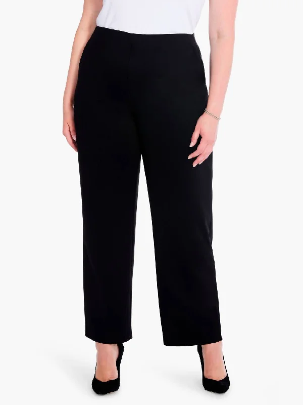 Knowledge And Elegance Drapey Ponte Wide Leg Ankle Pant In Black Onyx