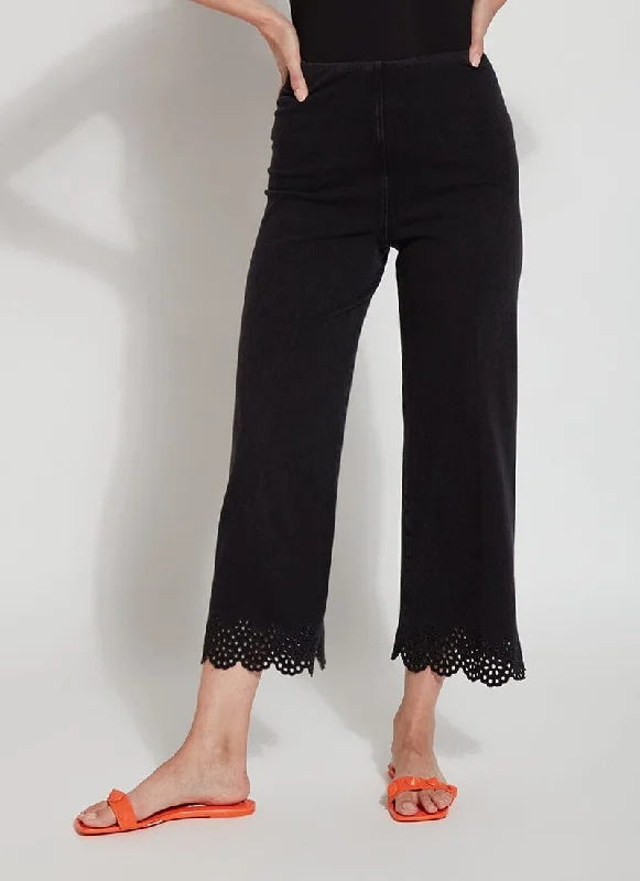 Slim Fit Casual soft pants Embroidered Eyelet Wide Leg Crop