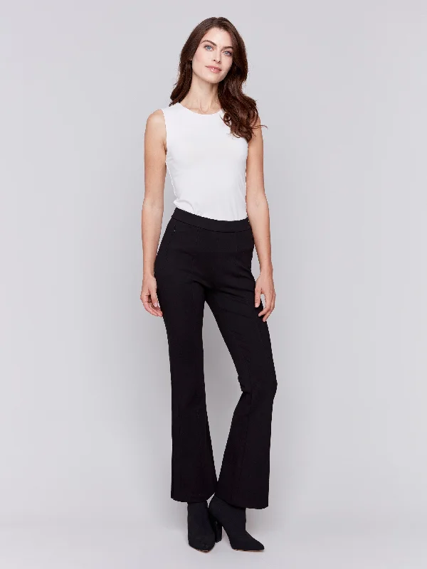 Street Style Boho print pants Flare Ponte Pants with Side Slits - Black