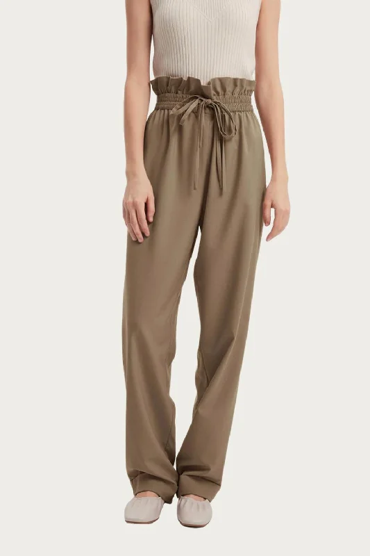 Moisture wicking High-Rise Straight Wool-Blend Pants In Khaki