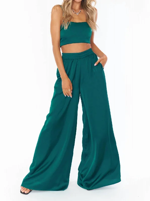 High waist design Irwin Pants In Emerald Luxe Satin