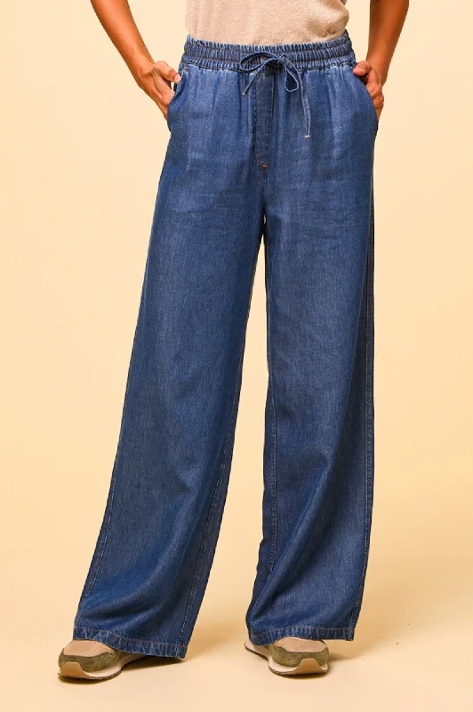 Minimal Style Zip fly jeans Juliana Drawstring Trouser | Chambray Blue