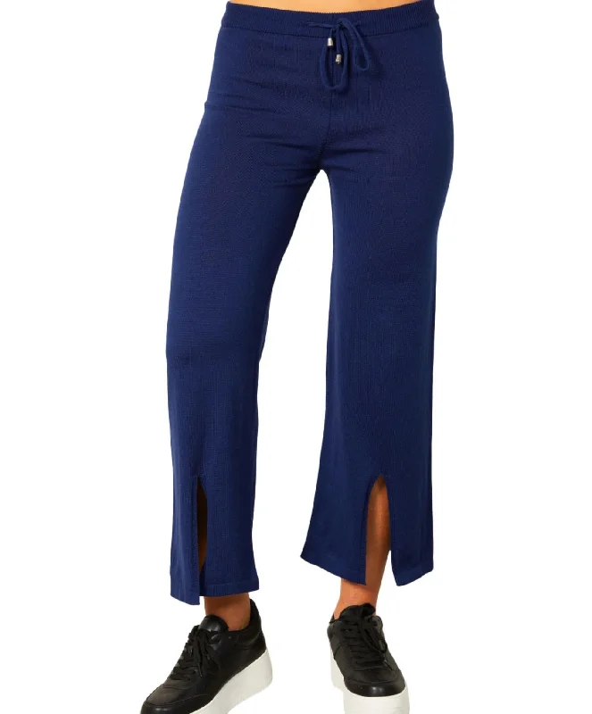 Stand-up collar design Knit Pant W/ Middle Silt In Navy