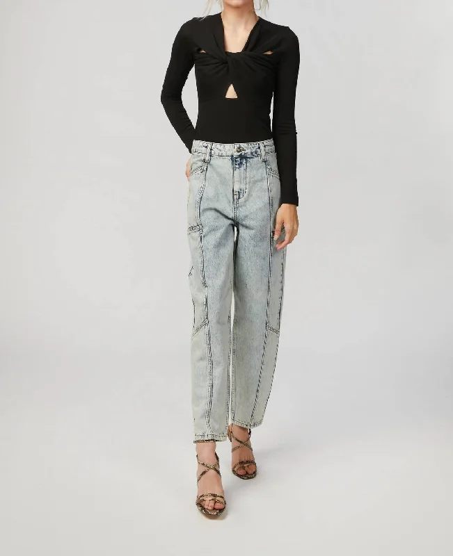 Black And White Style Denim bootcut pants Lara Croft Jeans In Washed Blue