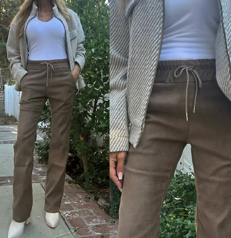 Warm and substantial Loren Drawstring Wide Leg In Brown Corduroy