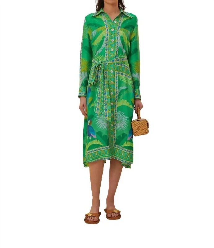 Sports And Leisure Macaw Scarf Chemise Dress In Green
